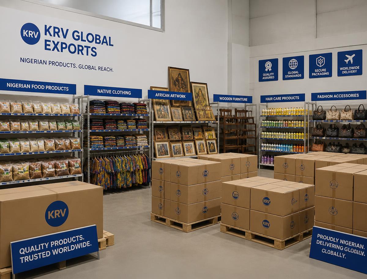 Nigerian export products being prepared and packaged for international shipping