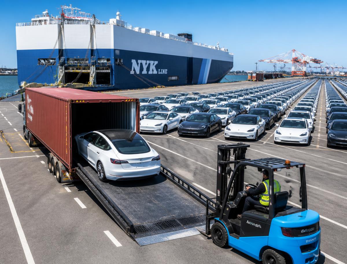 Luxury SUV being loaded onto a RoRo vessel for import into Nigeria