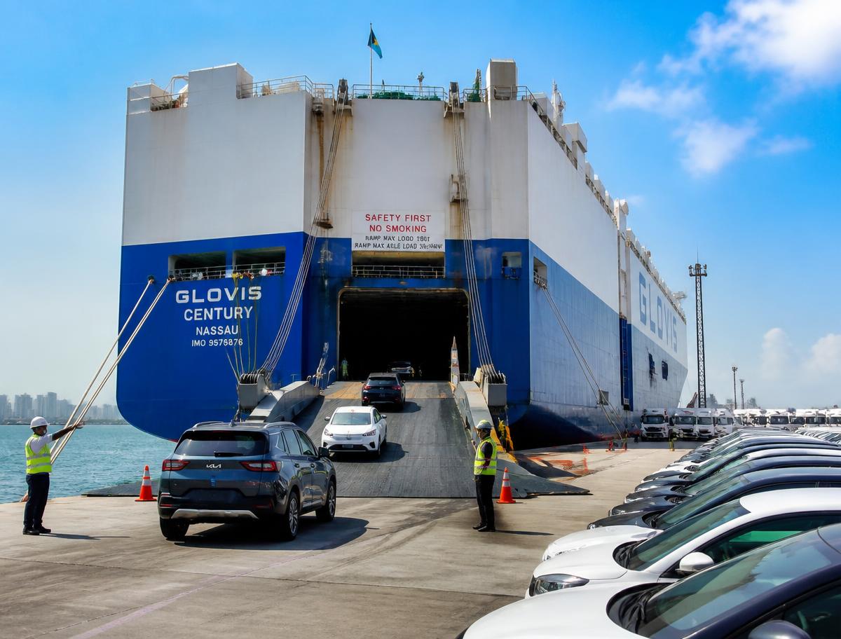 Imported vehicles arriving at a Nigerian port for customs coordination